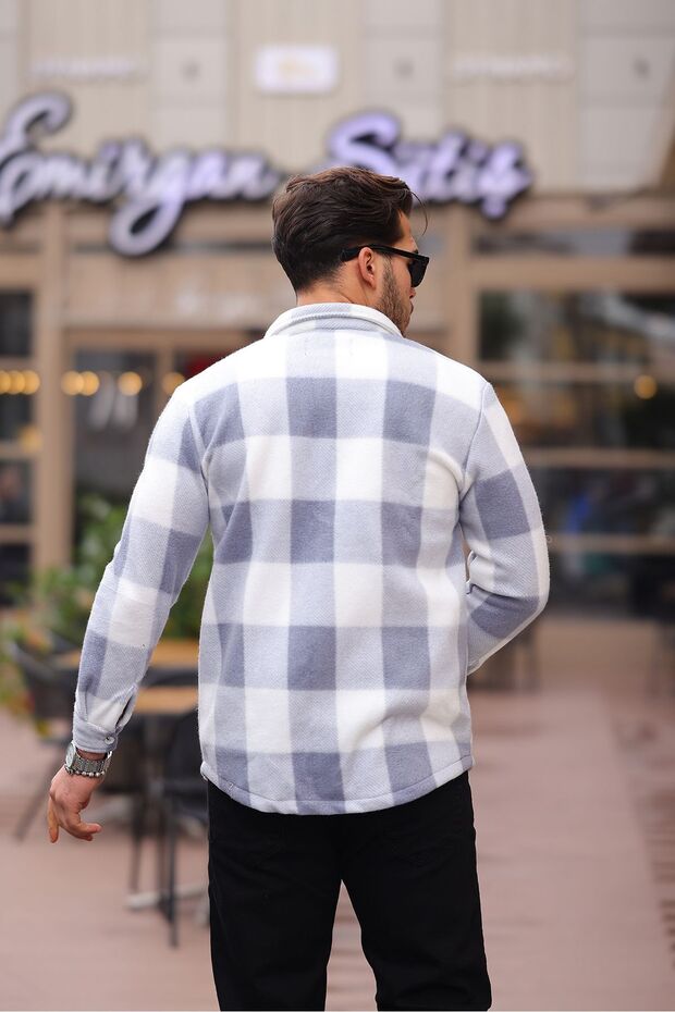 Erkek Kışlık Basic Polar Oversize Gri Oduncu Gömlek - 4