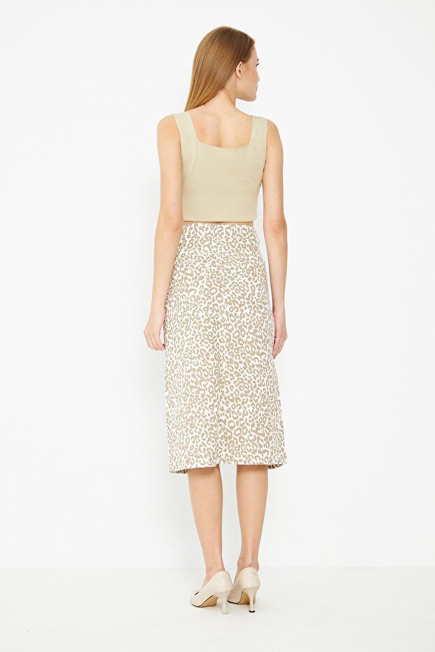 ليوبارد منقوشة تنورة الدنيم الشق - 4