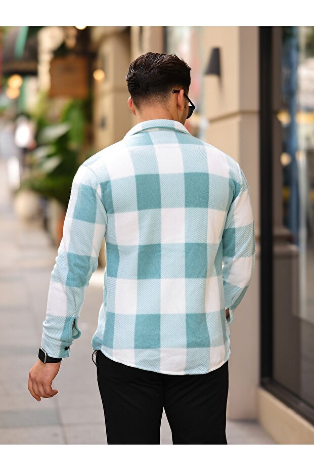Erkek Kışlık Basic Polar Oversize Mint Oduncu Gömlek - 4