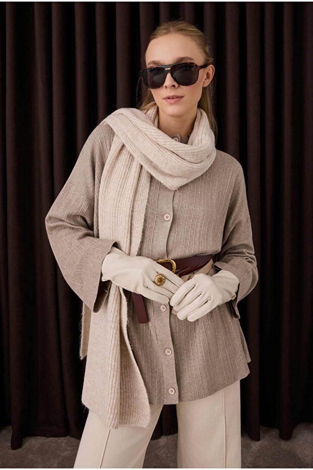 Düz Örgü Atkı Açık Taş - 3