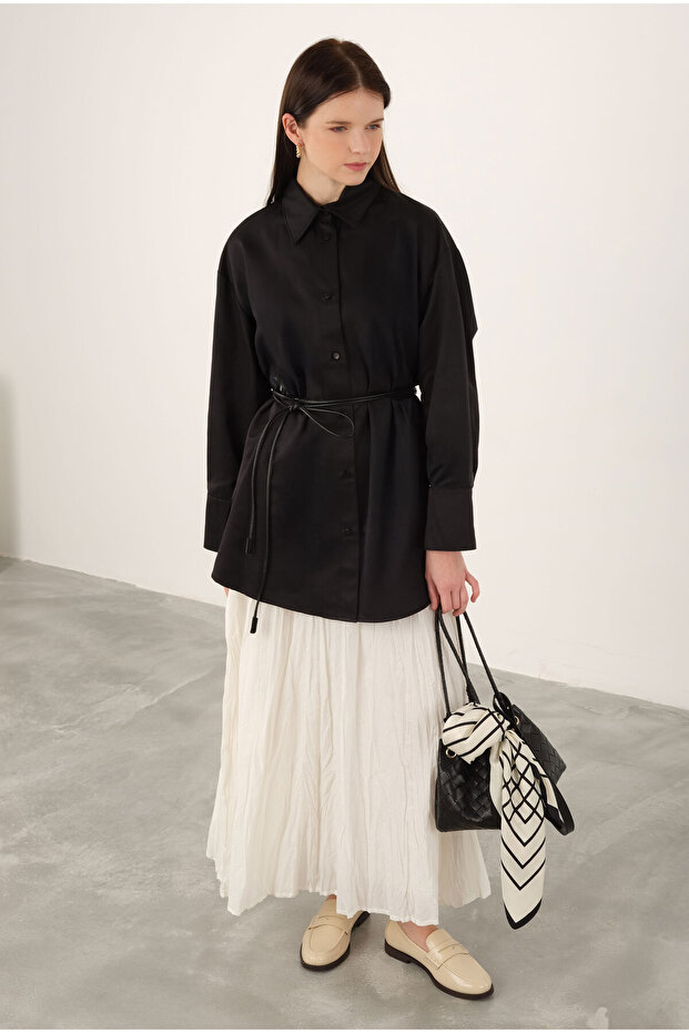 Poplin Gömlek Kısa Siyah - 6