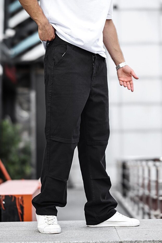 Men's Wide Leg Loose Leg Basic Black Baggy Trousers