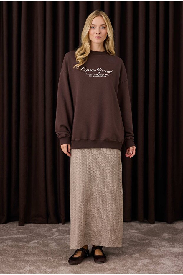 Dokulu Triko Etek Vizon - 1