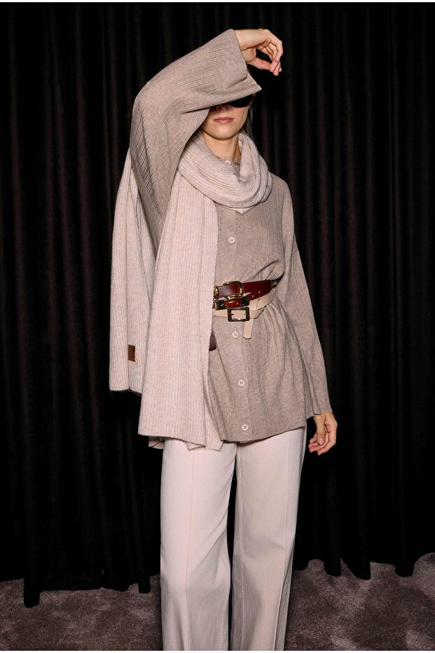 Düz Örgü Atkı Açık Taş - 2