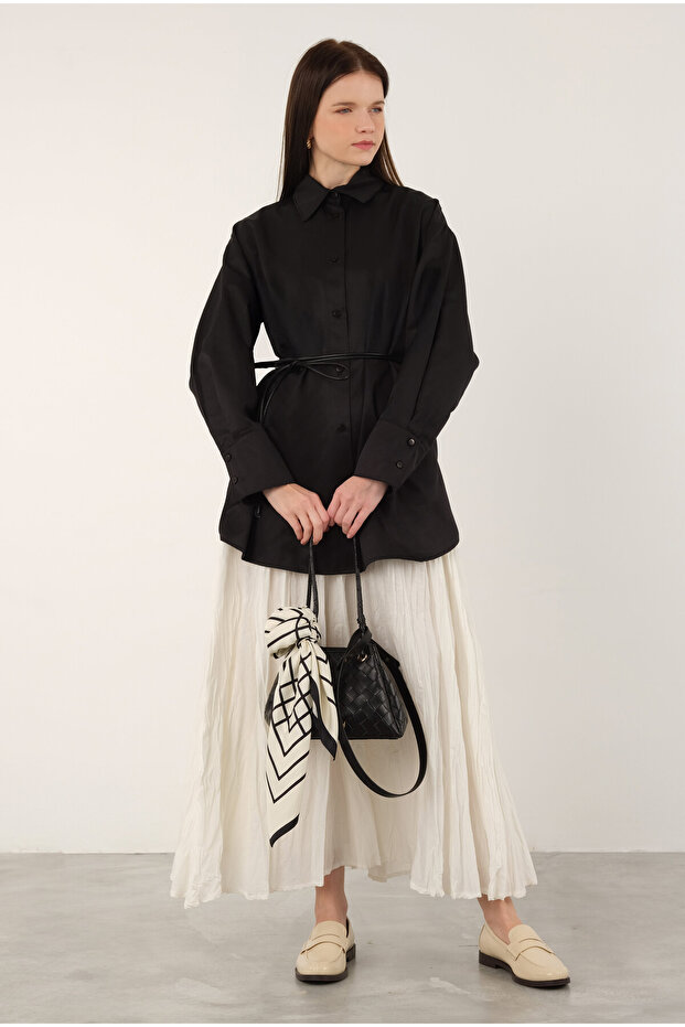 Poplin Gömlek Kısa Siyah - 1