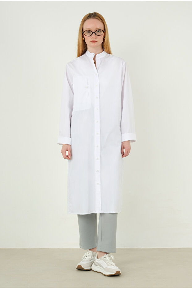 Çift Fleto Detaylı Gömlek Beyaz - 7