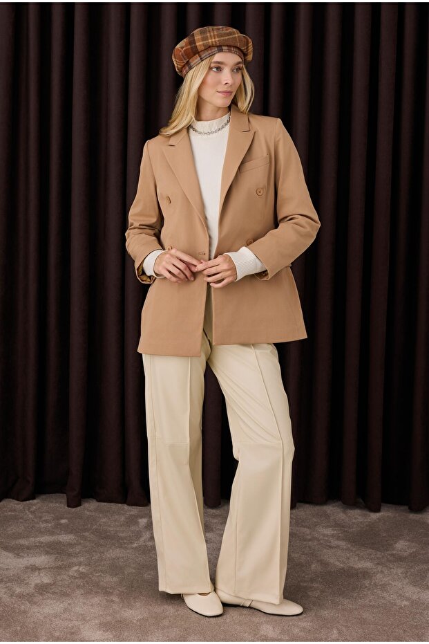 Bele Oturtmalı Ceket Camel - 1