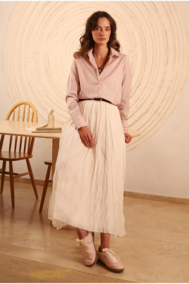 Kraşlı Voile Skirt Ecru