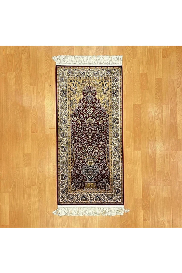 70X120 cm Silk Prayer Rug with Mihrâb-I Gülzâr Motif