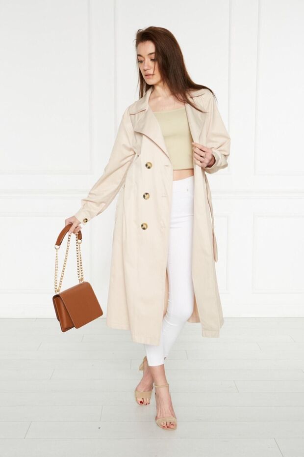 خندق صيفي غير مُبطن مع جيوب وأزرار وحزام - 1