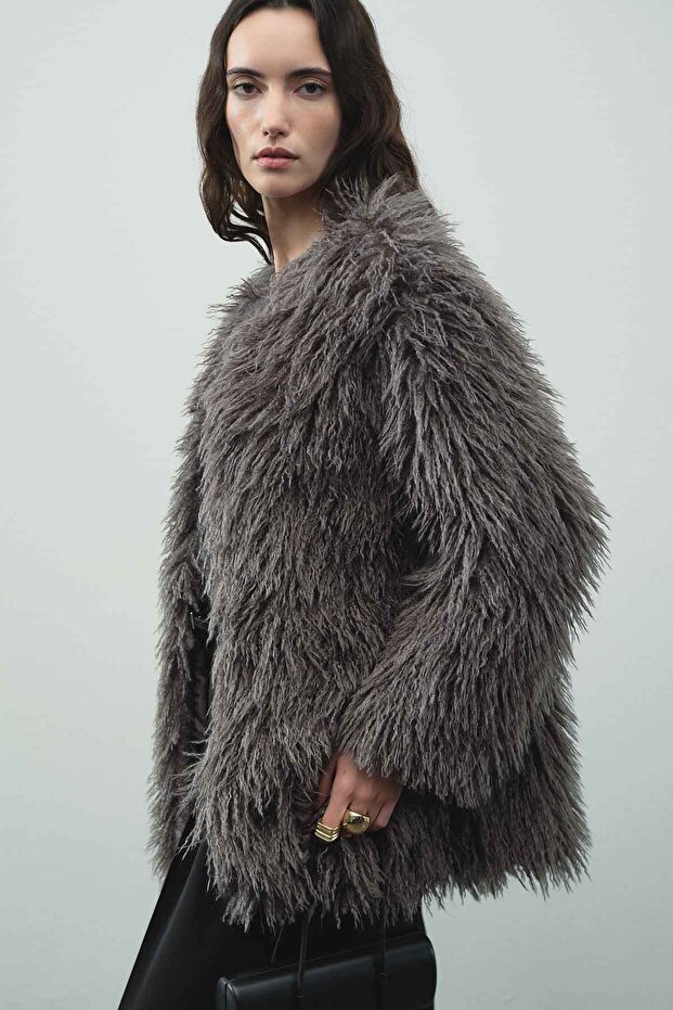 Selection Fluffy Feather Anthracite Jacket - 5