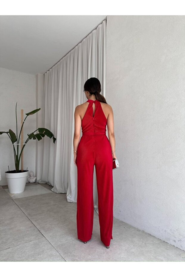 Kadın Fitilli Halter Yaka Abiye Tulum - 6