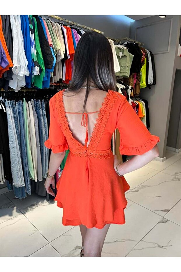 Dantel İşlemeli Şort Tulum - 8