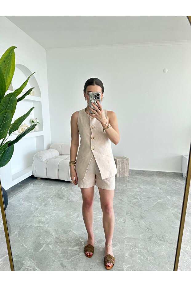 KETEN YELEK MİNİ ŞORTLUTAKIM - 3