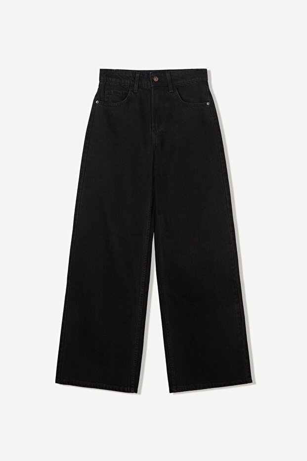 Geniş paça orta bel jean - 2