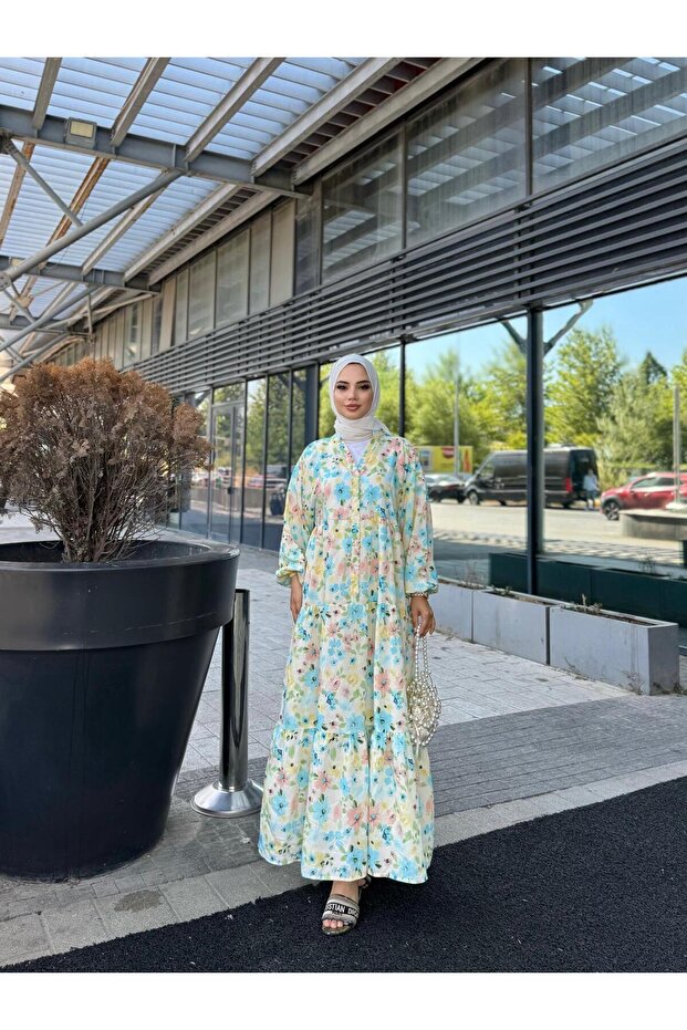 فستان مودال كبير الحجم منقوش - 1