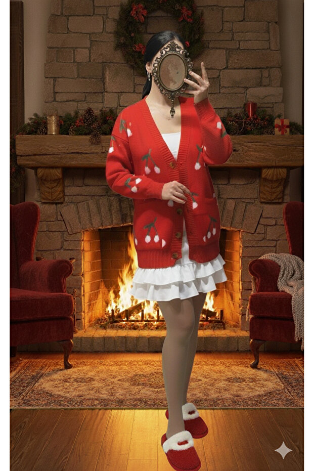 Kışlık kıfmızı örme çeket - 1