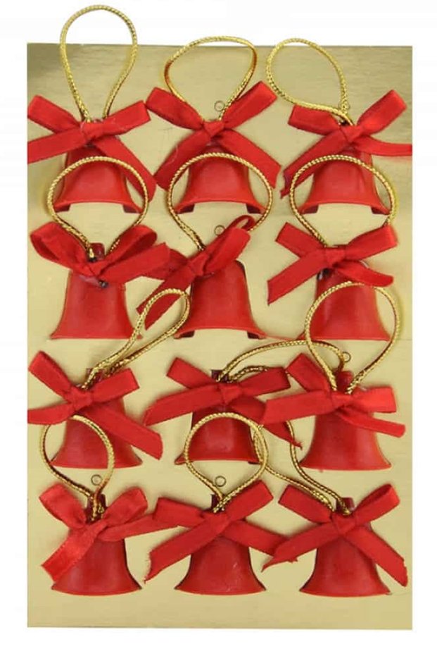 Christmas Tree Ornament 3 cm Red Ribbon Bell 12 Pieces