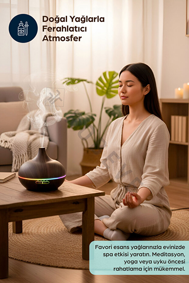550 ml Hava Nemlendirici Buhar Makinesi Ultrasonik Aroma Difüzör Oda Nemlendirici Işıklı Koyu - 8