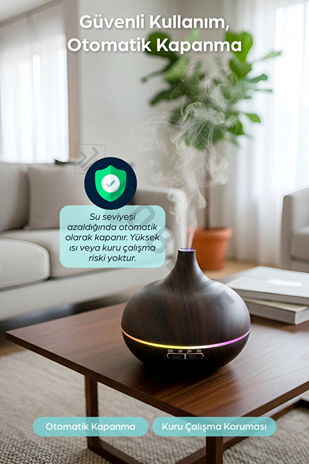 550 ml Hava Nemlendirici Buhar Makinesi Ultrasonik Aroma Difüzör Oda Nemlendirici Işıklı Koyu - 6
