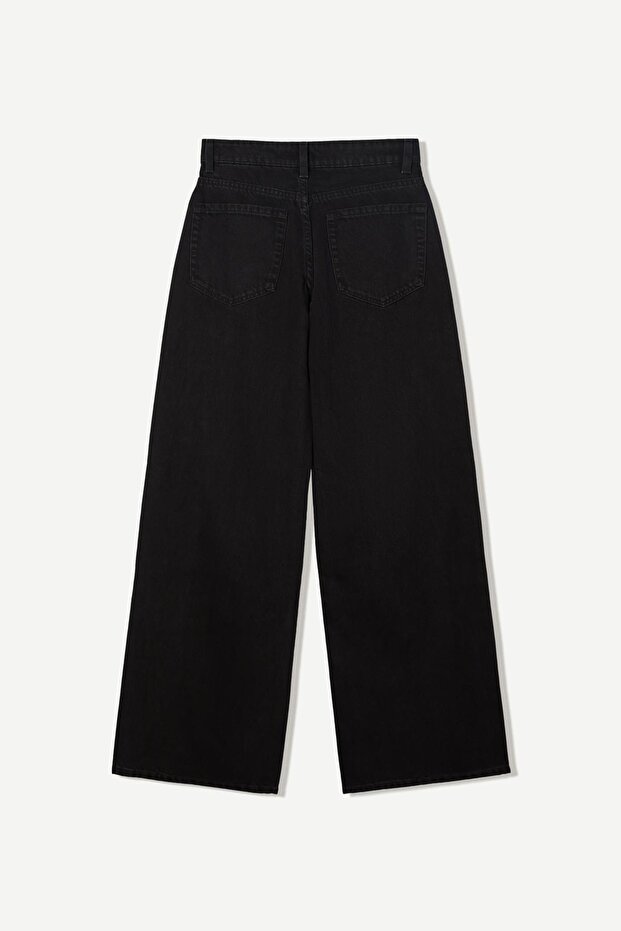 Geniş paça orta bel jean - 5