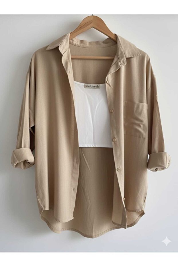Women's Linen Beige Shirt Summer Oversize Shirt New Season