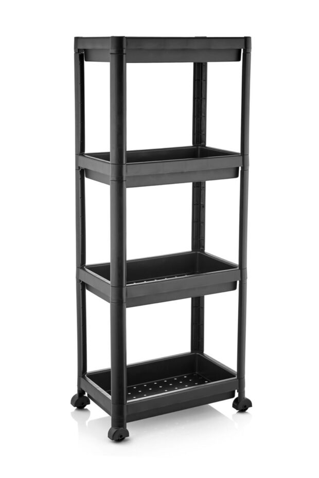 وحدة أرفف للحمام والمطبخ مكونة من 4 طبقات، منظم شامبو للحمام والمطبخ باللون الأسود، رف للخضروات، خزانة - 3