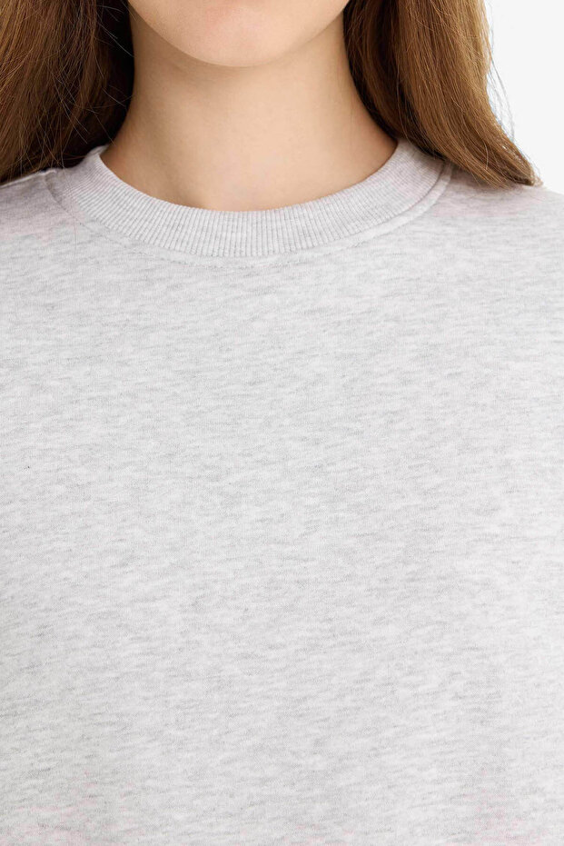 Regular Fit Kalın Basic Düz Gri Kadın Sweatshirt D6645AX/GR256 - 5