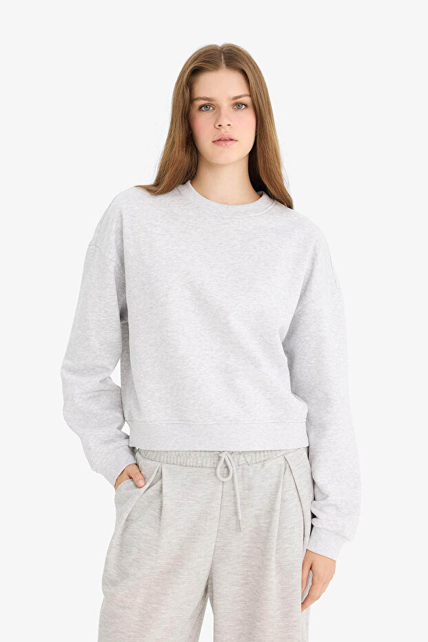 Regular Fit Kalın Basic Düz Gri Kadın Sweatshirt D6645AX/GR256 - 4