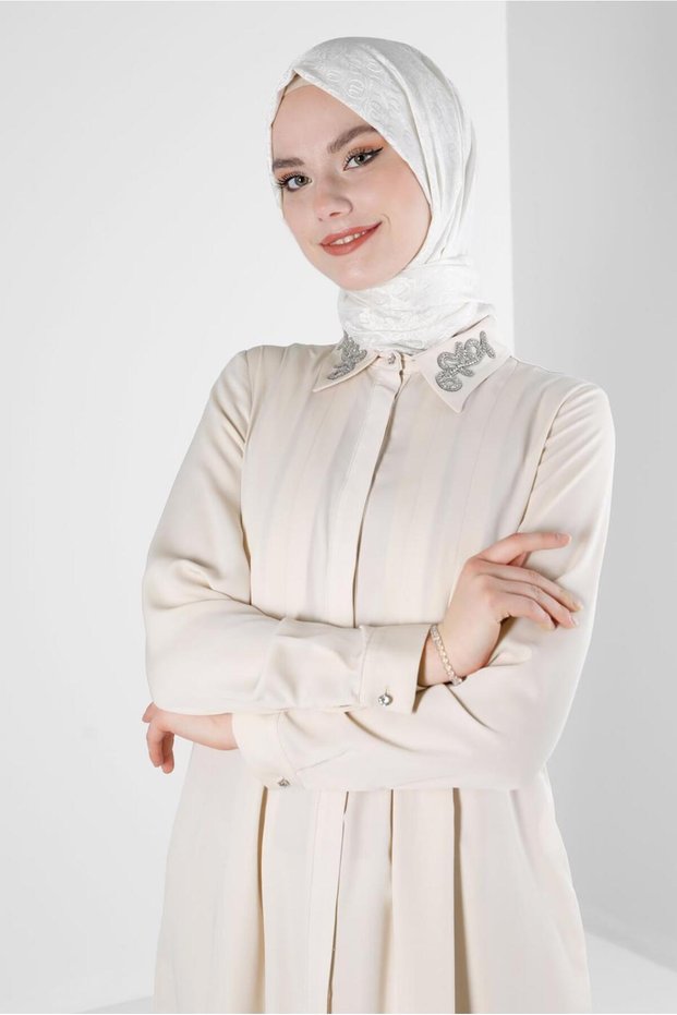 EMBROIDERED COLLAR PILYSE DETAIL TUNIC 43509