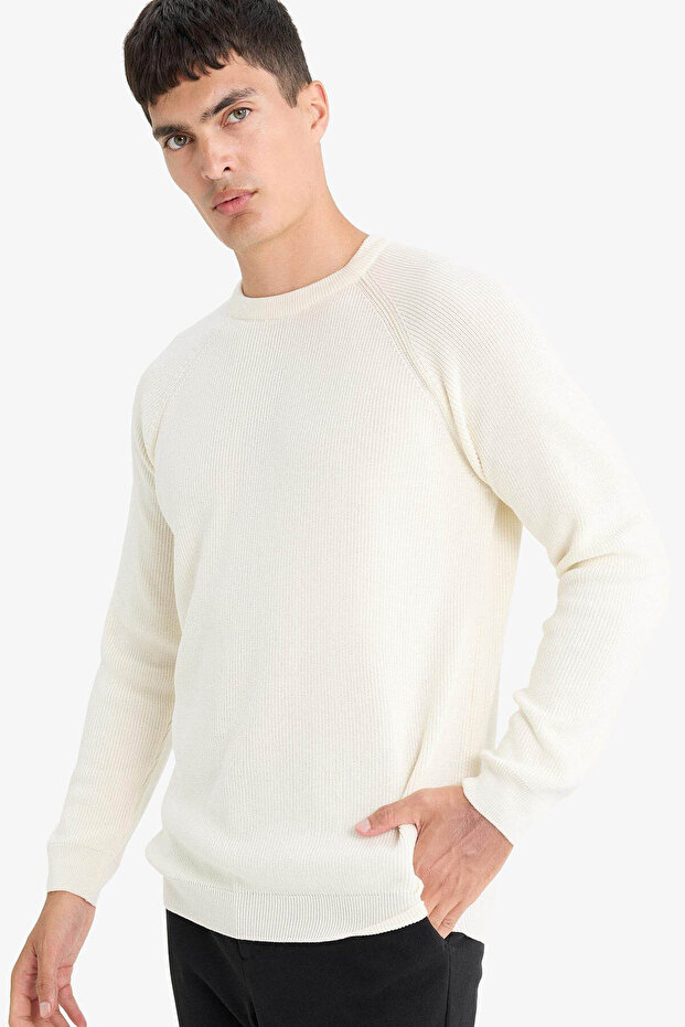 Standard Fit Crew Neck Knitwear Ecru Men's Sweater A8458Ax/Er139