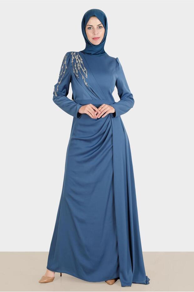 STONE EMBROIDERED SATIN GOWN 50234