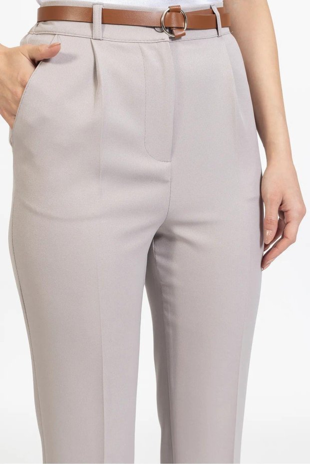 Narrow-leg pleated belted seasonal fabric women's trousers