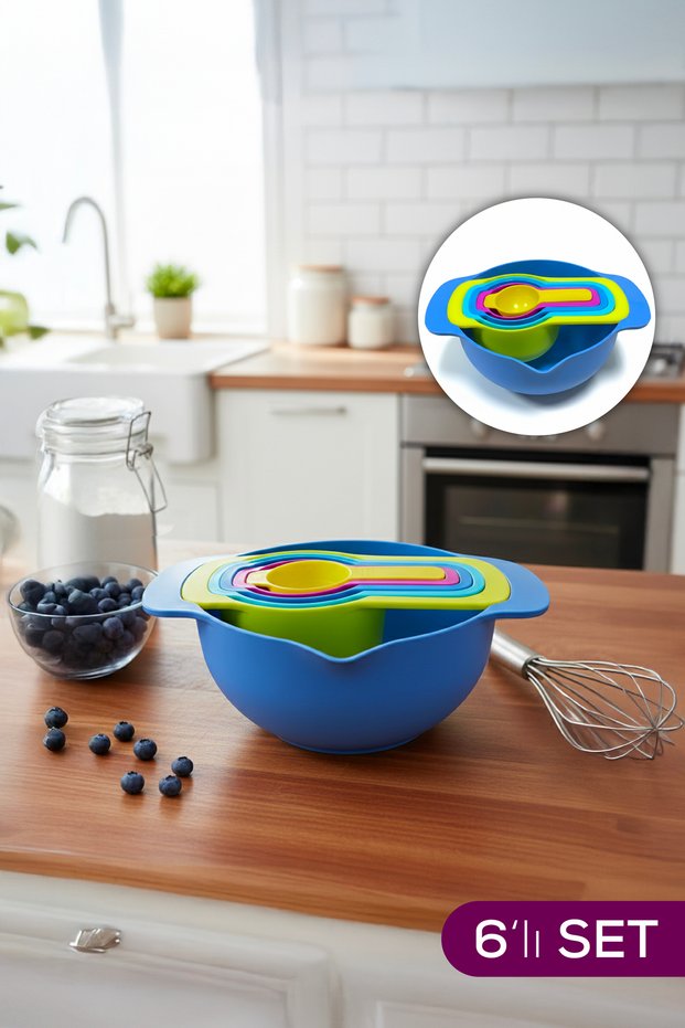 Colorful 6-Piece Nesting Measuring Cup and Mixing Bowl Set | 1000-230-150-85-60-15 ml