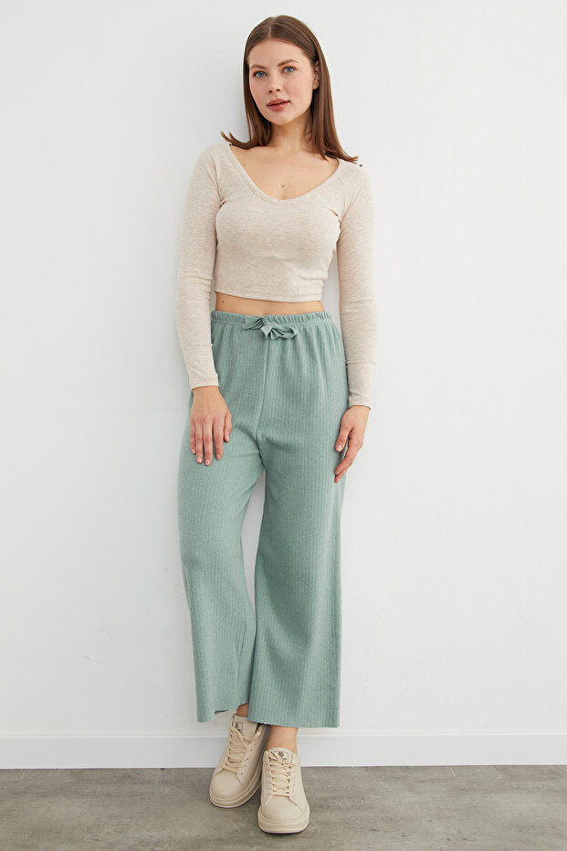 Basic Fitilli Beli Lastikli Pantolon - 3