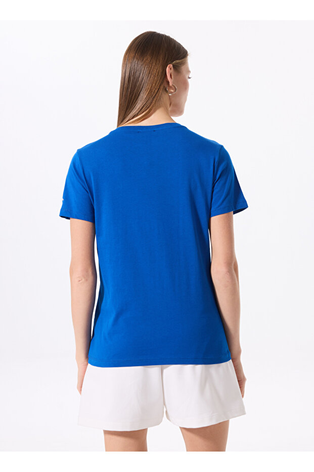 Çivit Kadın V Yaka Basic T-Shirt TEYO - 5