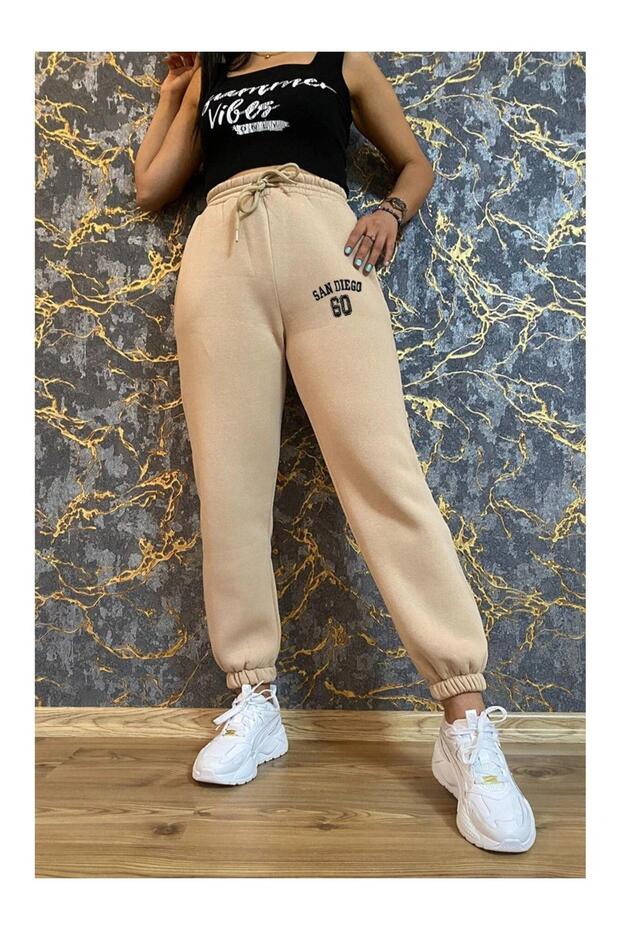 Women's Cotton Three Thread High Waisted Jogger Sweatpants with Elastic Legs and Raised Inside