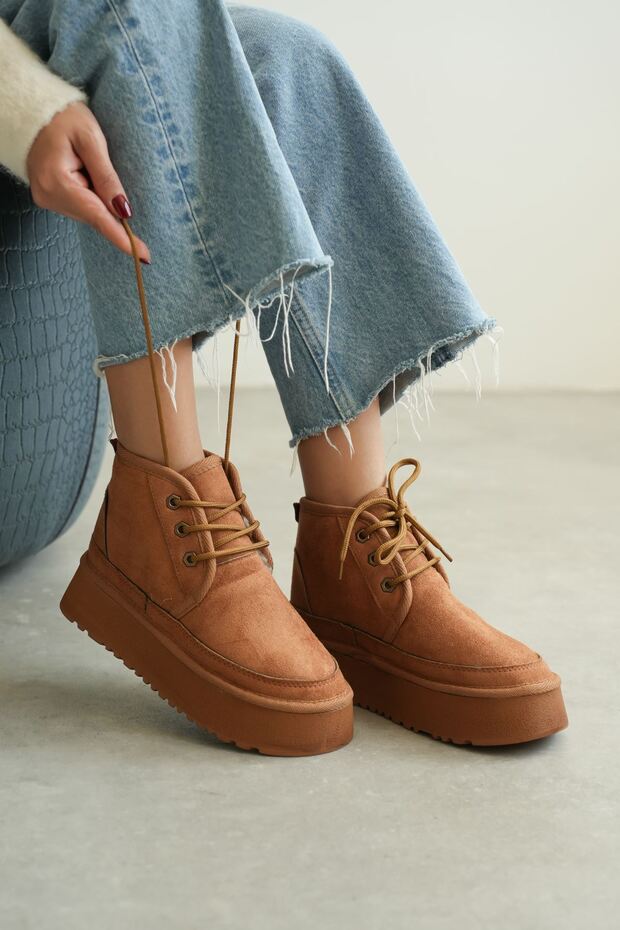 Kadın Pastor Kürklü Kısa Bot - Taba Süet - 3