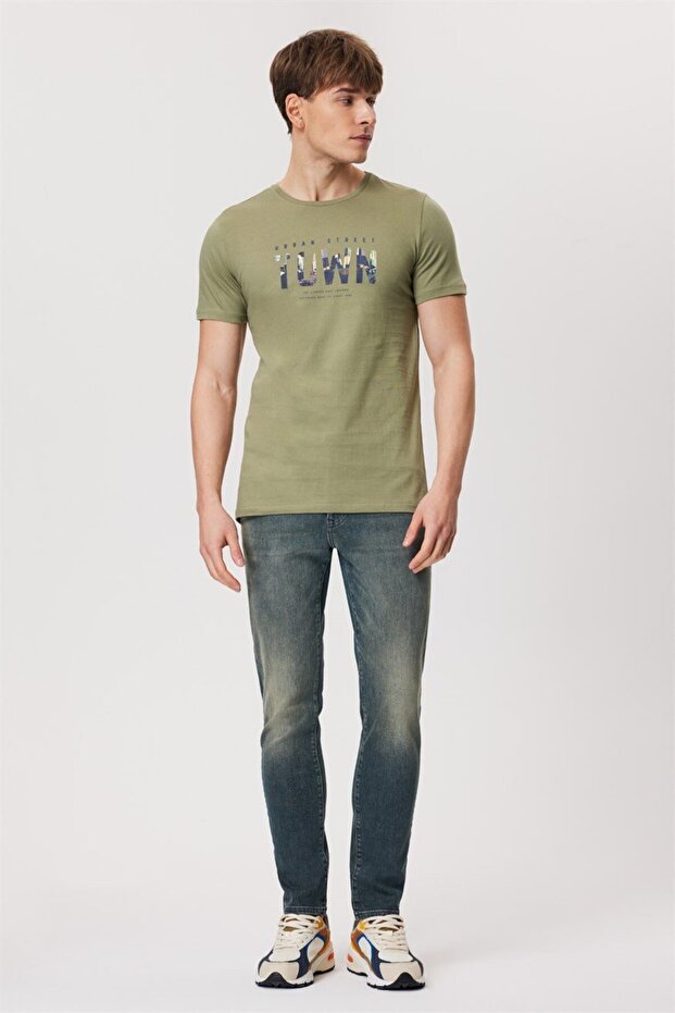 Town Men's 100% Cotton O-Neck T-Shirt Light Khaki