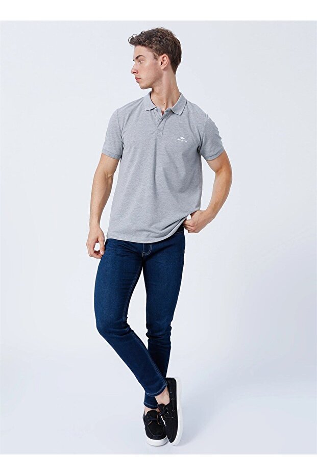 Big Twins Men's 100% Cotton Polo Neck T-Shirt Gray Melange