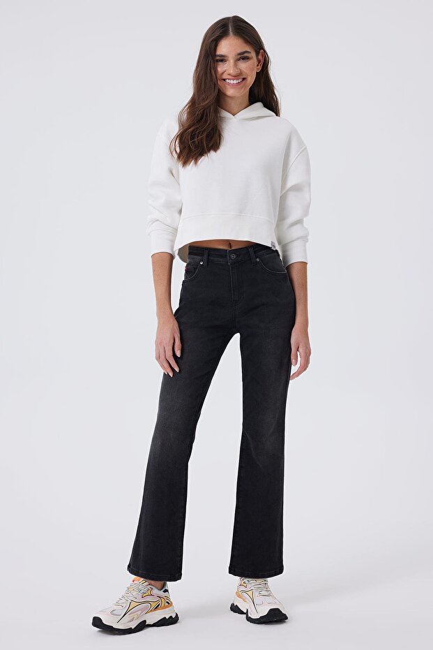 Melinda High Waist Flared Cut Wide Leg Gray Women's Jeans