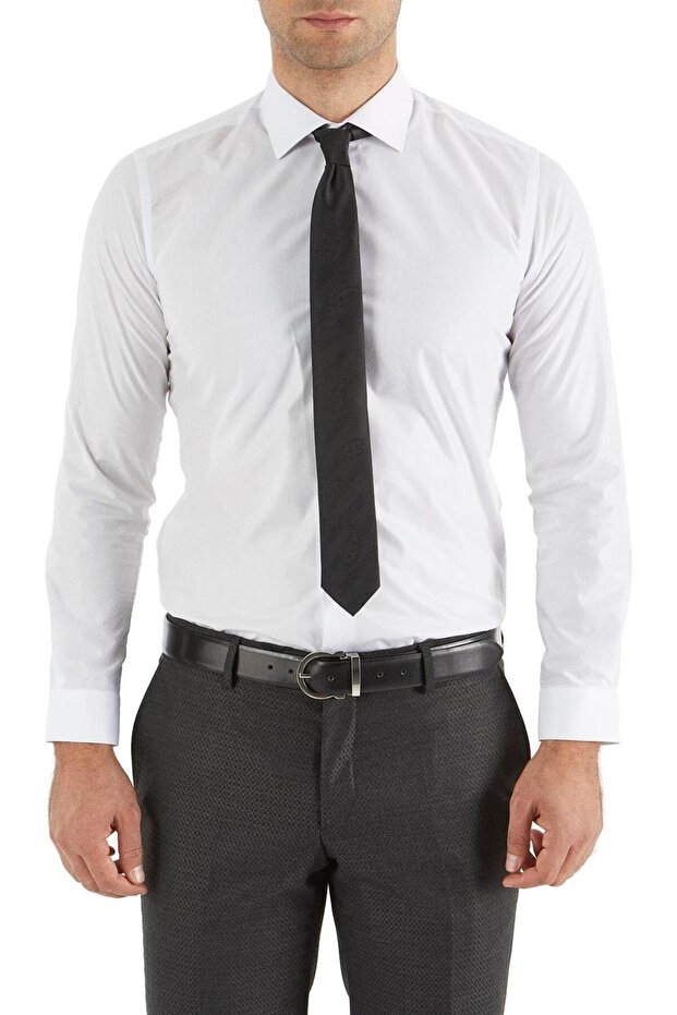 Men's Slim Fit Cotton Satin Long Sleeve Classic White Shirt Gk 157