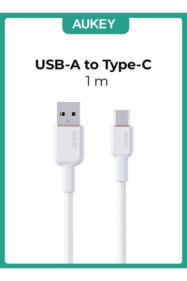 كابل USB-A إلى C مضفر من النايلون بطول 1 متر، Cb-nac1 أبيض