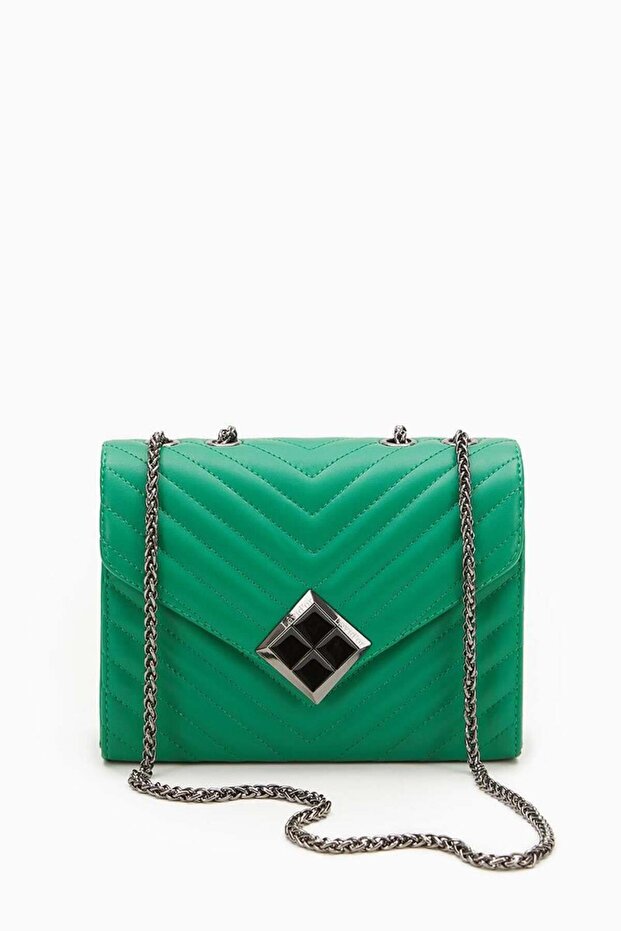 Grass Green Baklava Buckle Detail Shoulder Bag
