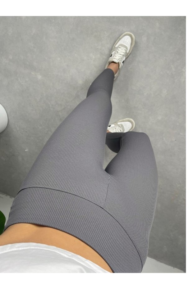 Sara Polarlı Winter Women's Extra High Waist Ribbed Leggings Gray Color
