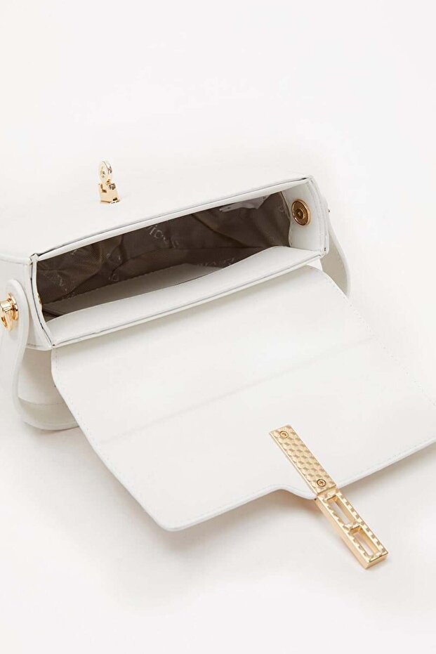 حقيبة يد بإغلاق قفل أبيض - 3