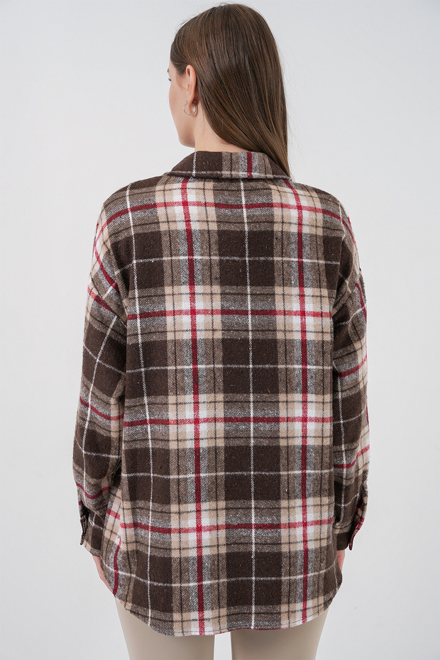 3854 Ekose Desen Çift Cepli Gömlek - 6