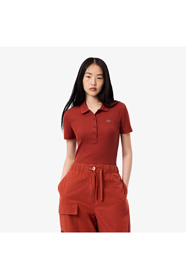 L.12.D Kadın Slim Fit Organik Pamuk Kırmızı Polo - 1