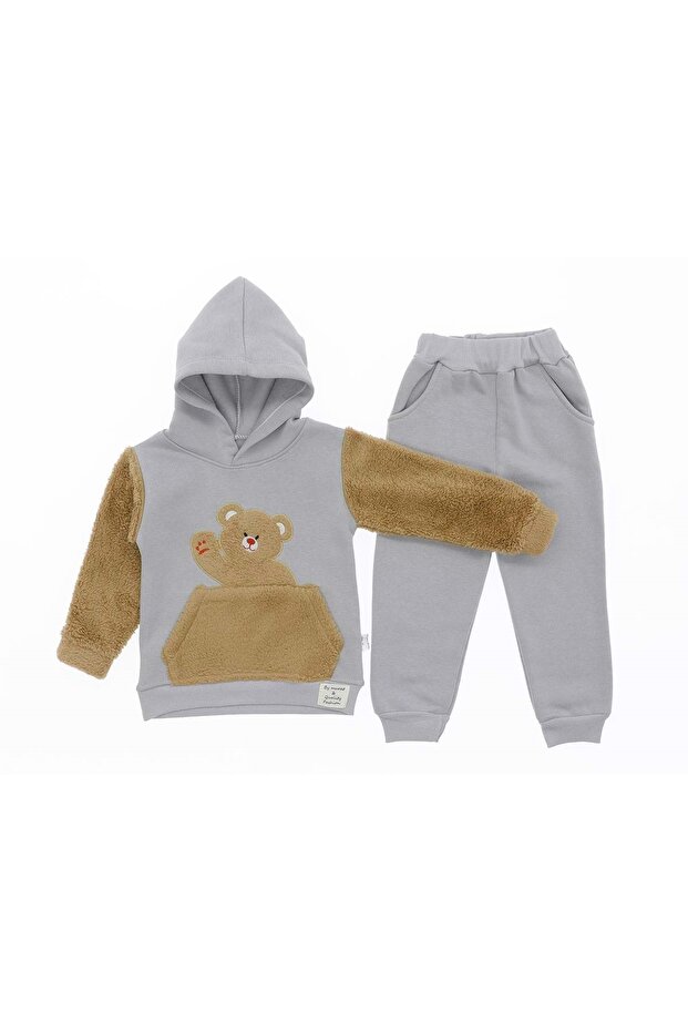 Welsoft Sleeve Set with Three-Thread Brushed Bottom and Top Set Gray