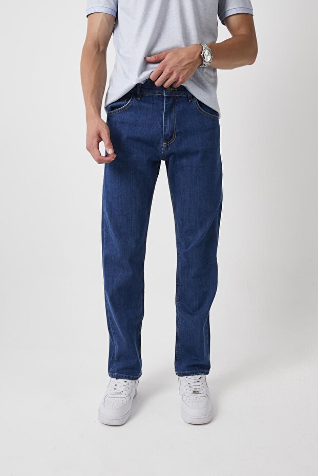 Men's Wide Leg Stretchy Baggy Navy Blue Jeans